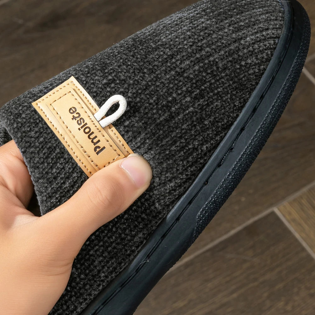 House Slippers for Men Warm Non Slip Indoor Knitted Memory Foam TPR Sole Cushion Home Shoes Winter Luxury Designer Comfort