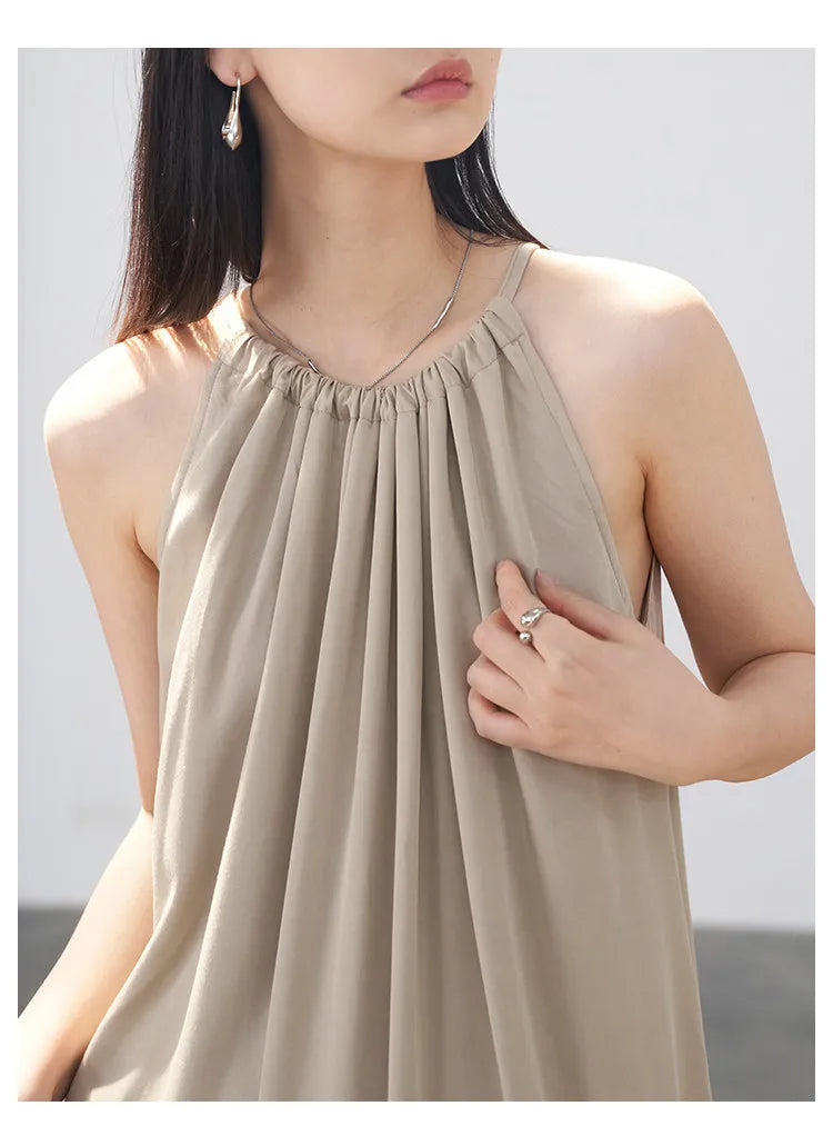 CHIC VEN Women Halter Dress A Line Solid Loose Casual Lace Up Black Sleeveless Holiday Female Long Dress Pullover Summer 2026