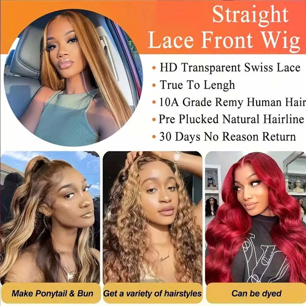 Highlight Wigs Colored Straight Lace Front Human Hair Wigs For Women Honey Blonde Straight 13x4 Hd Lace Frontal Wigs Human Hair