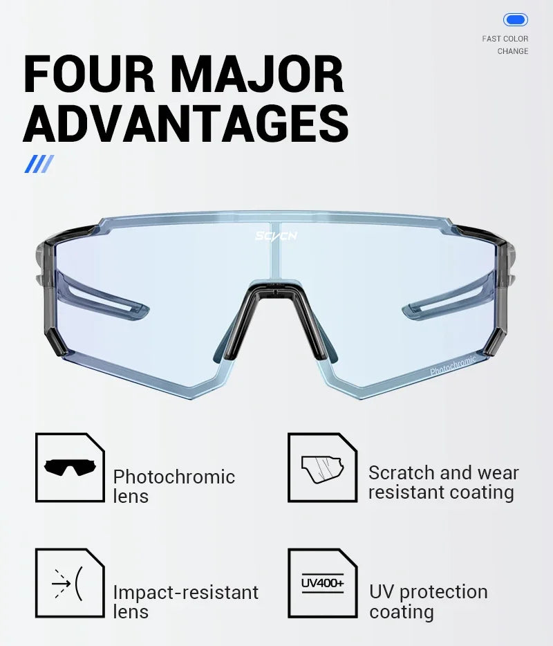 SCVCN Photochromic Hiking Eyewear Cycling Glasses Sports Sunglasses for Women Outdoor Road  MTB Bike Glasses UV400 Men Windproof