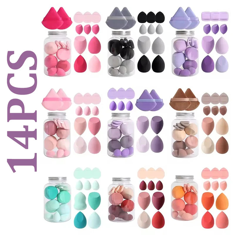 14pcs Makeup Sponge Set Canned High Quality Non-Latex Soft For Liquid Bb Cream Powder Application Dry Wet Dual-Use Powder Puff