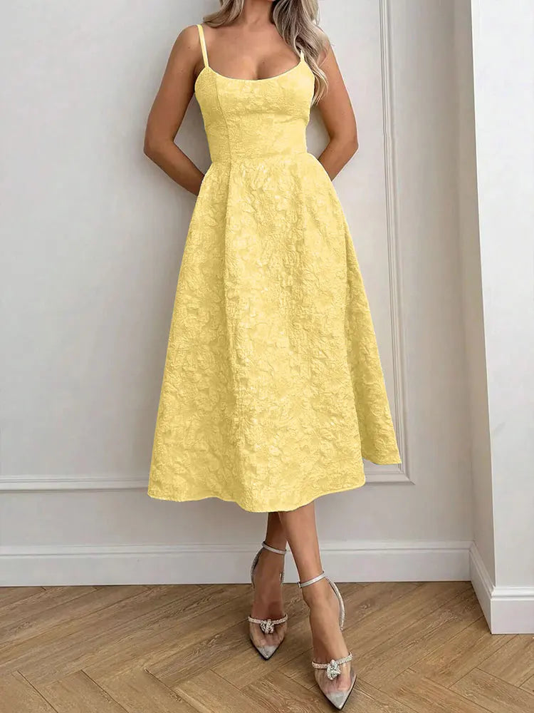 Women A-Line Dresses New Summer Solid Sexy Backless O-Neck Low Chest Sling Maxi Dress Streetwear Fashion Casual Slim Lady Dress