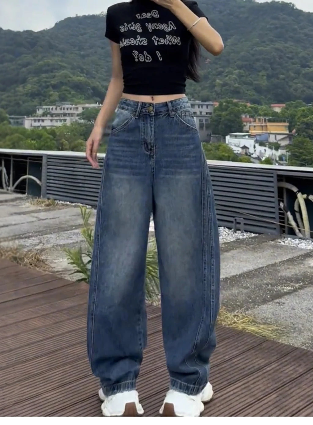 High Waist Wide Leg Jeans Women's Thin Denim Pants Loose Fit Straight Full Length Jeans plus Size Casual Sle