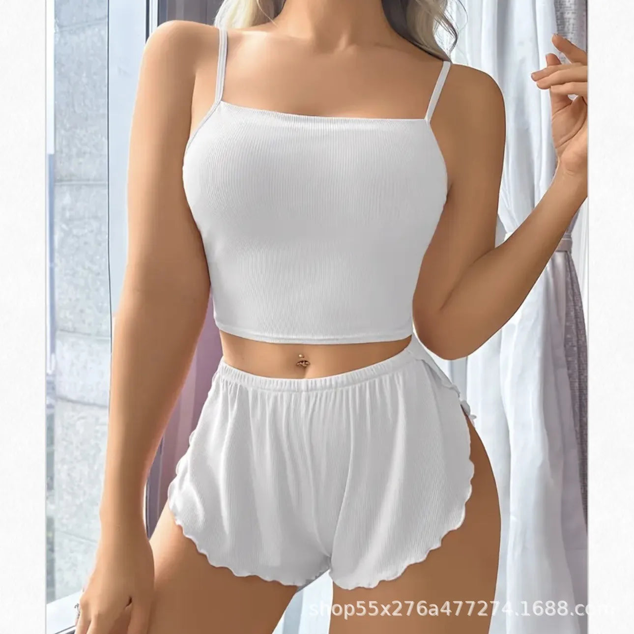 Ladies Pure Color Home Leisure Underwear Set Short Pants Top Thin Material Sleeveless Nightgown Comfortable Homewear Outfits