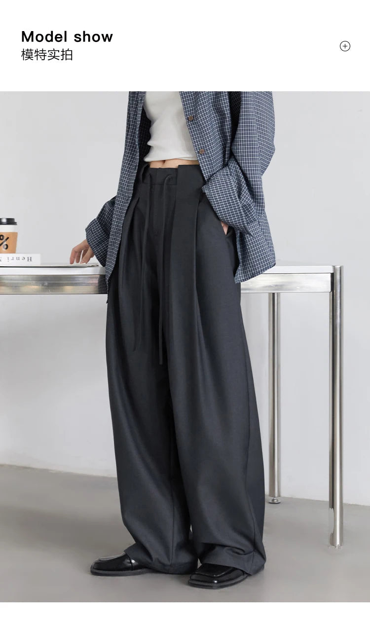 CHIC VEN Women Pants Solid Loose Casual Wide Leg Pant Drawstring Pleated Female Suit Trousers Office Ladies Sping Autumn 2025