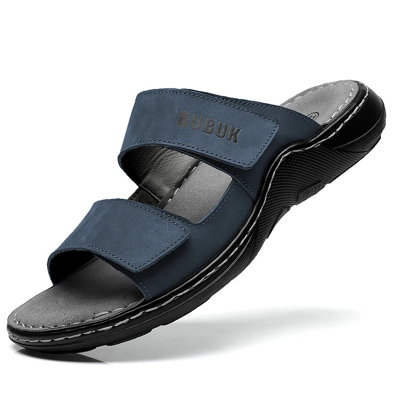 First-Layer Cowhide New Men's Casual Slippers Non-Slip Summer Beach Sandals Suitable for Outdoor Leisure Sports Beach