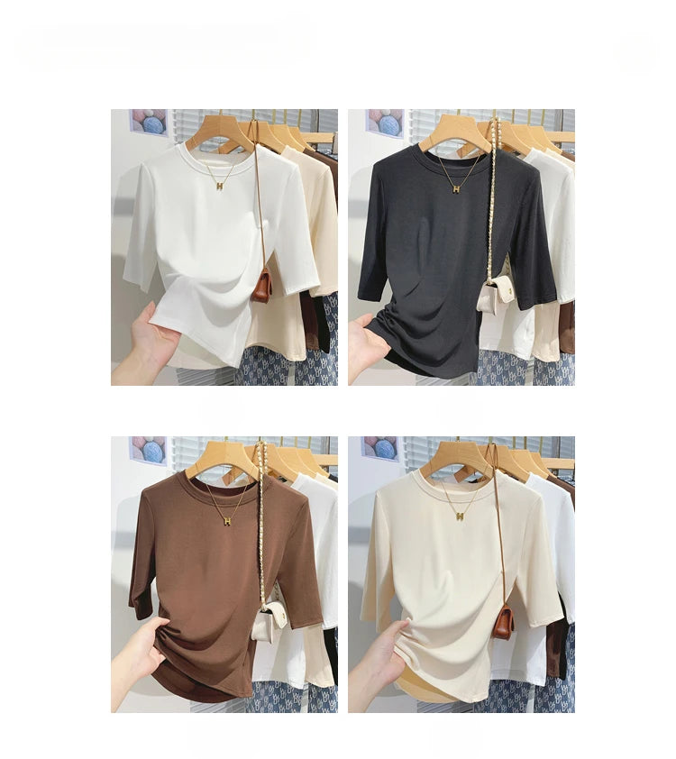 AOSSVIAO 2026 Summer 100% Cotton Women's T-shirt Bottoming Basic Crew Neck Fashionable Solid Lady Short Sleeve Tops Shirts