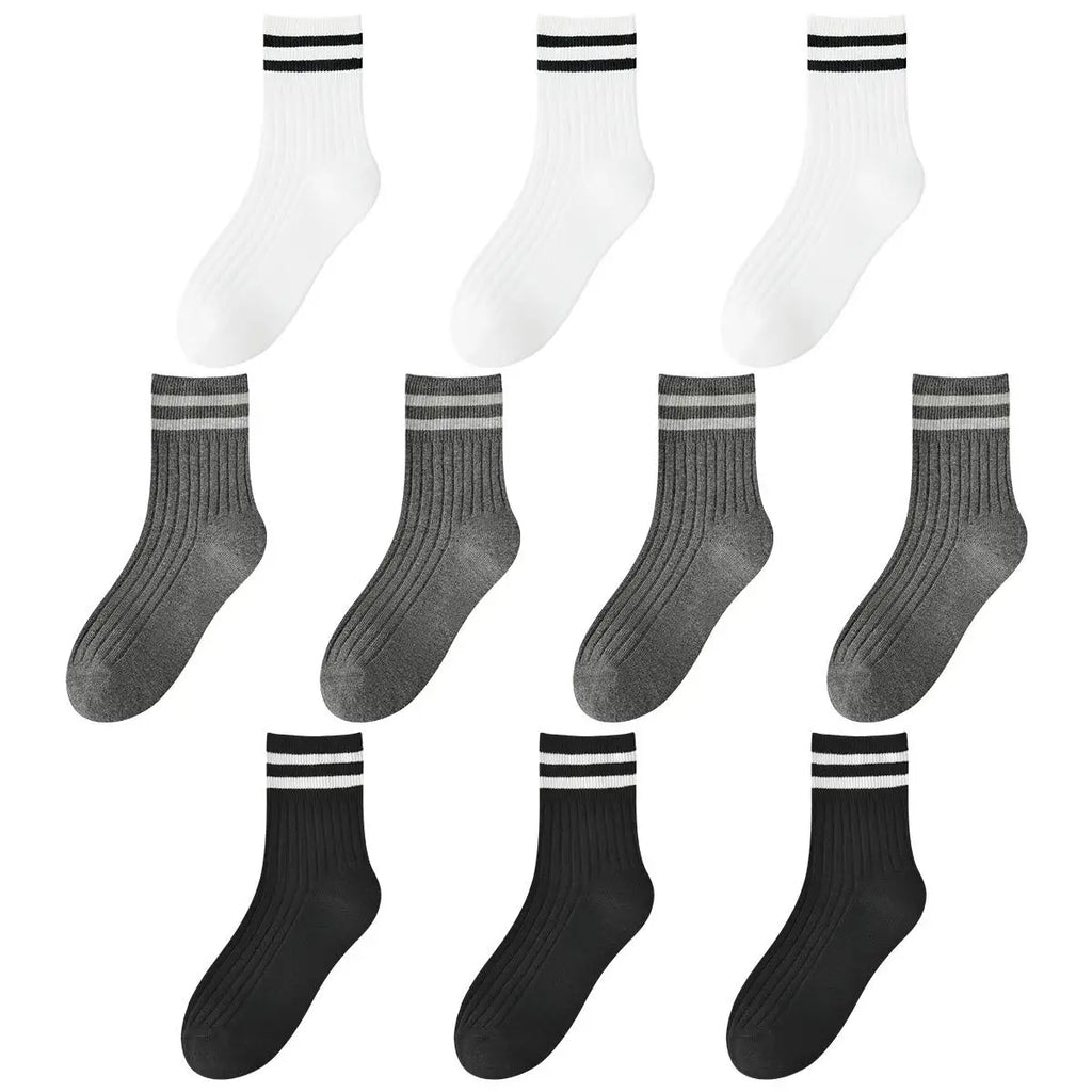 Kids Boys Girls Cotton Socks - Seamless Double Needle Ribbed 2-Stripe, Teens Students All Season School Home Sports Socks