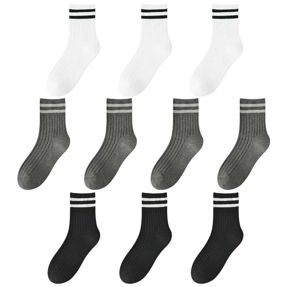 Kids Boys Girls Cotton Socks - Seamless Double Needle Ribbed 2-Stripe, Teens Students All Season School Home Sports Socks
