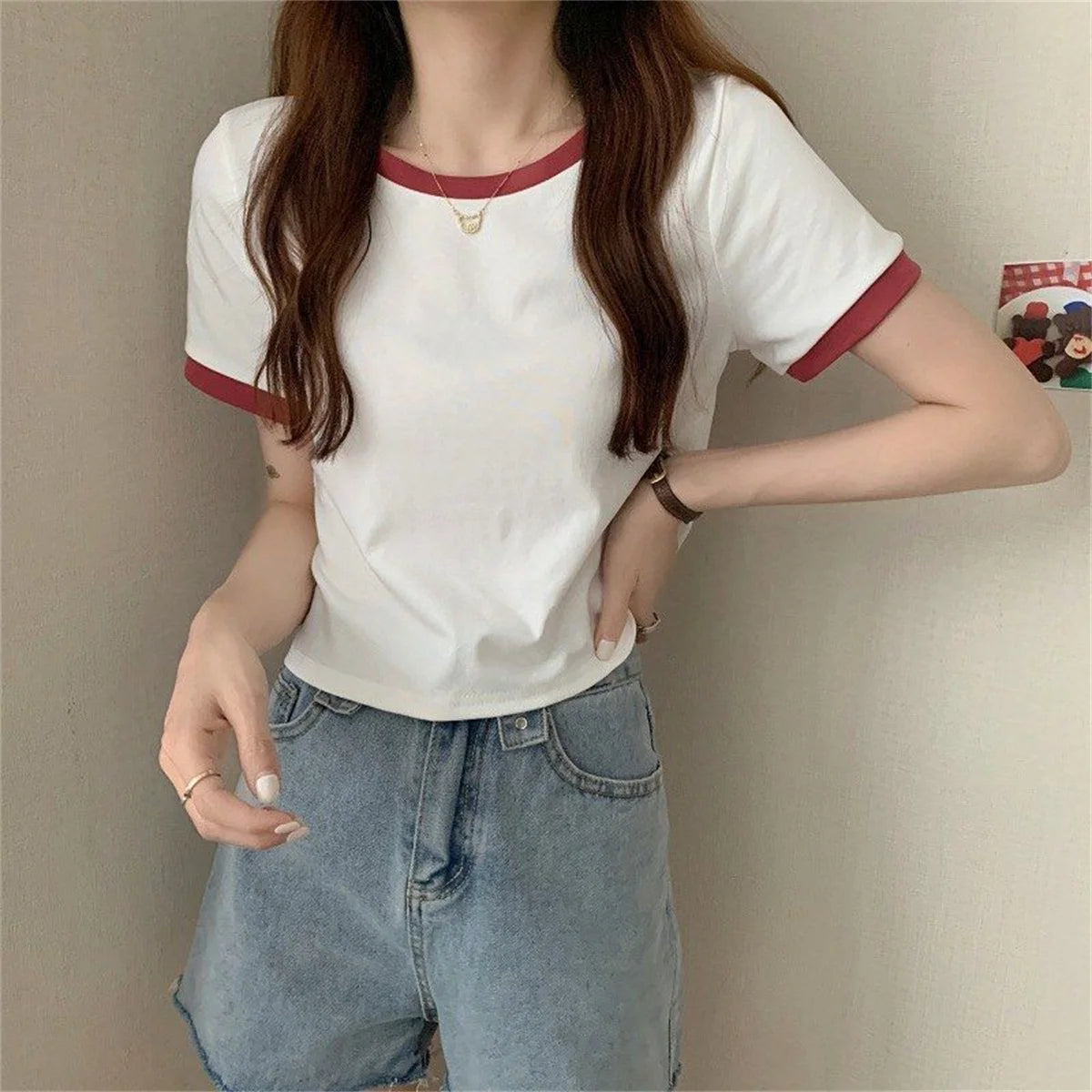 Fashion Patchwork T-shirts Women Basic Tee Casual Oversized Tops Quality Unisex Short Tshirts Tees Girl Summer Clothing Tops