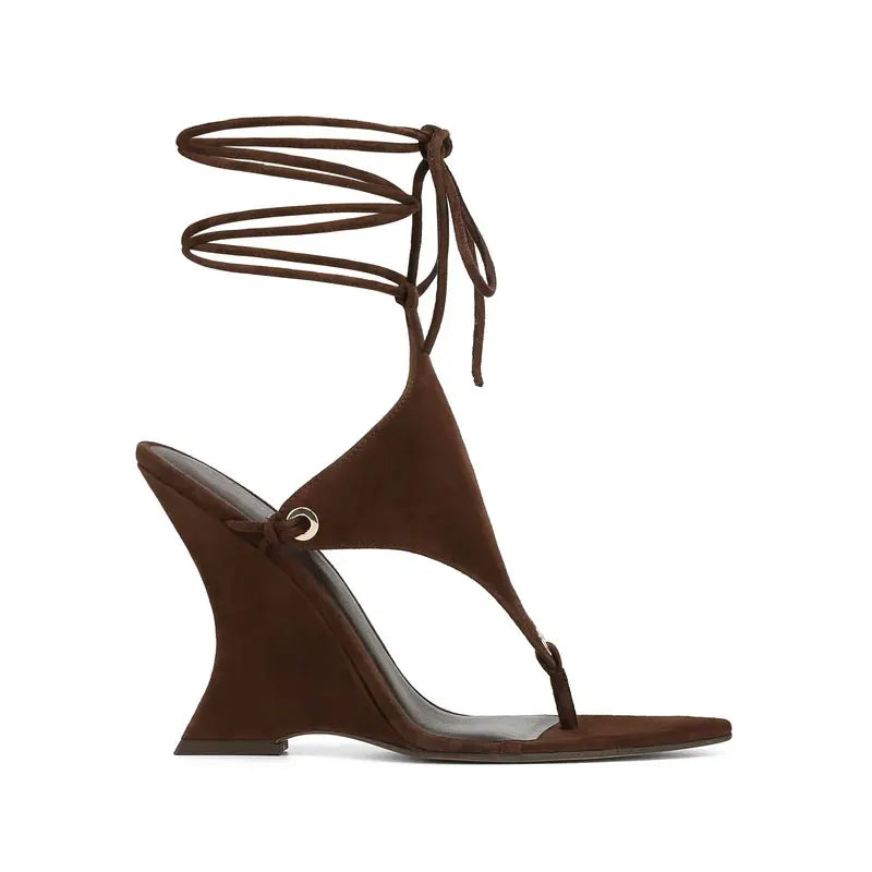 2026 European and American Women's Spring and Summer New Fashion Clip Toe Ankle Strap Irregular High Heels Walking Hollow Shoes
