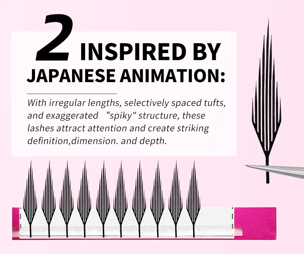 LAKANAKU Narrow Spire Eyelashes Extension Anime Lashes Spire Clusters Manga Style Feather Lightweight Premade Fans Extension