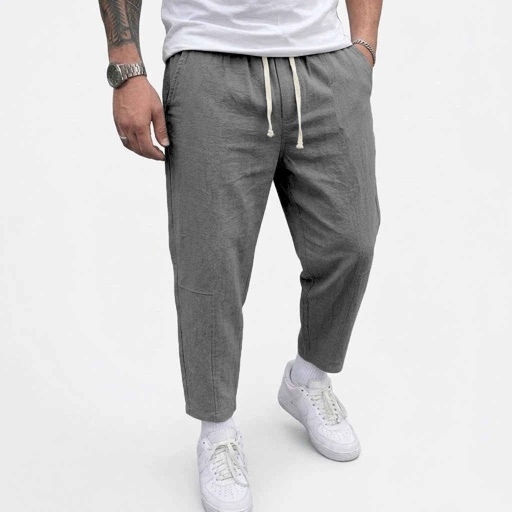 Fashion Men's Linen Trousers Solid Color Casual Pants for Men Sport Breathable Baggy Pant Summer Beach Lightweight Cotton Pants