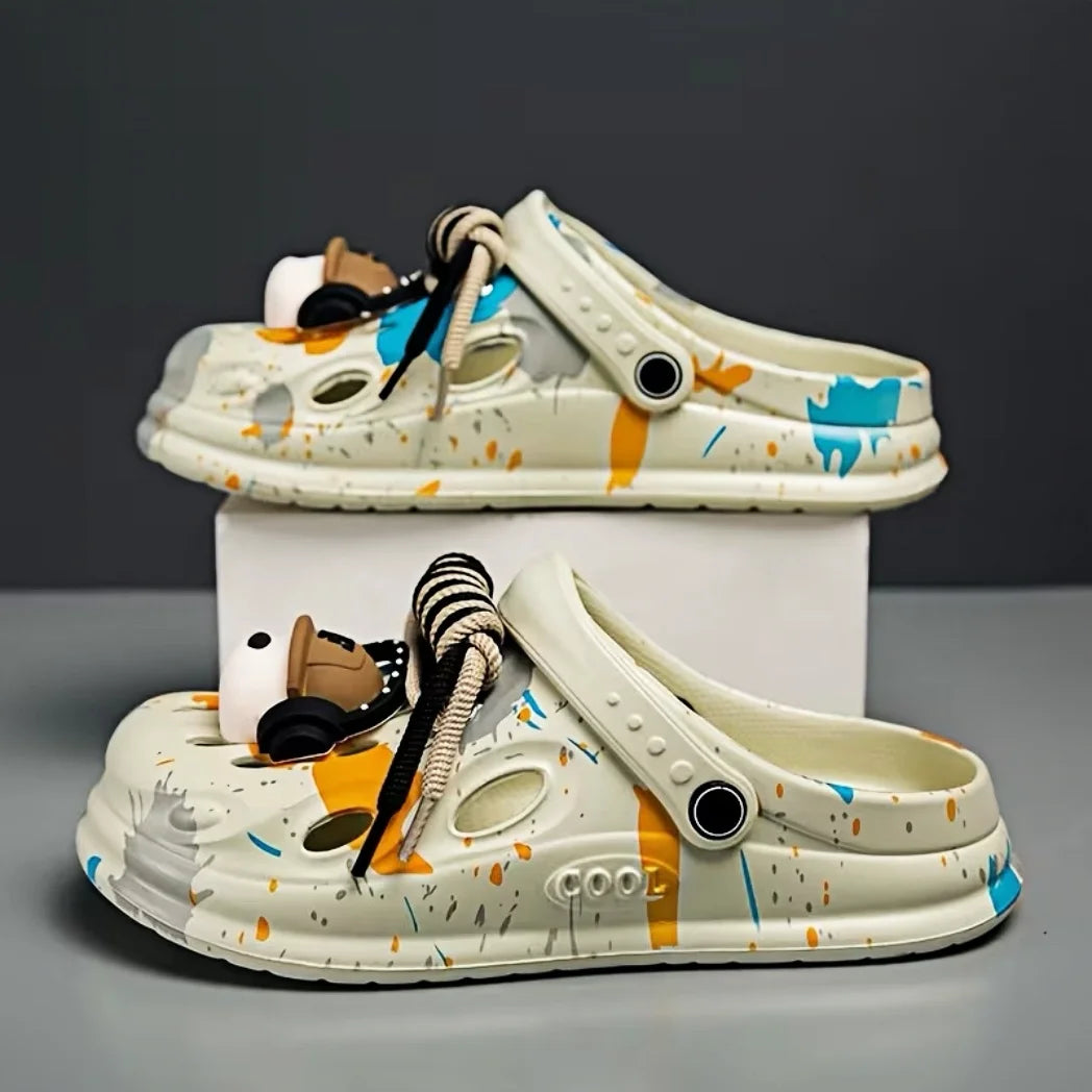 Headphone Dog Cartoon Clogs Women Men Non-slip Platform Slippers Fashion Graffiti Print Summer Outdoor Sandals