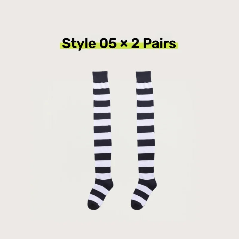 2 Pairs Women's Over The Knee Socks Cotton Thigh High Socks Black White Blue Colorful Striped Pattern Fashion Casual Daily Wear