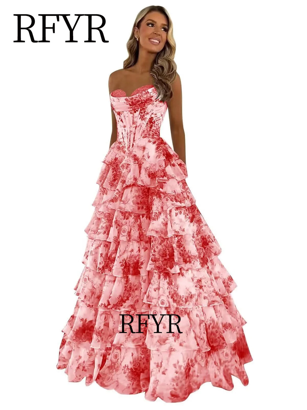 RFYR A Line Floral Prom Vestidos De Novia Pleated Elegant Prom Dress 2025 Floor Lenght Party Dress for Women  فساتين السهرة