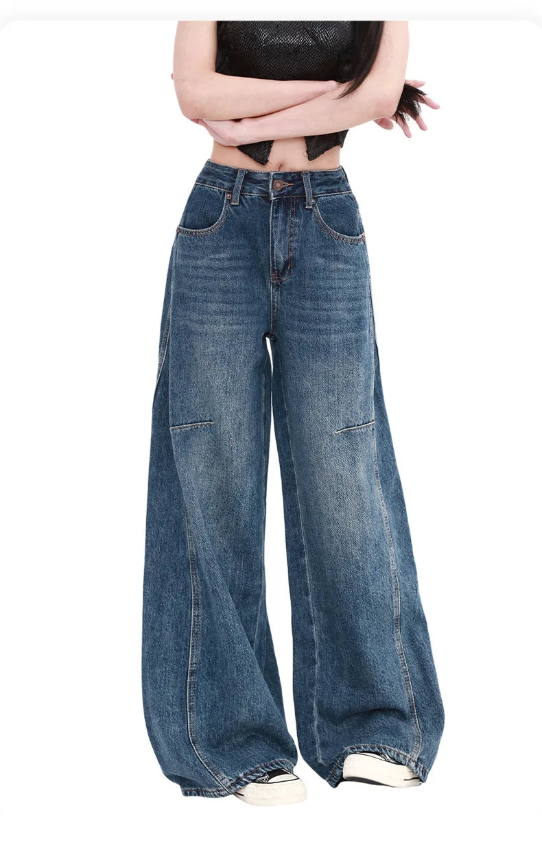 Spring Summer Women's Loose Jeans with Vintage High - Waisted Wide - Leg Design Streetwear Style
