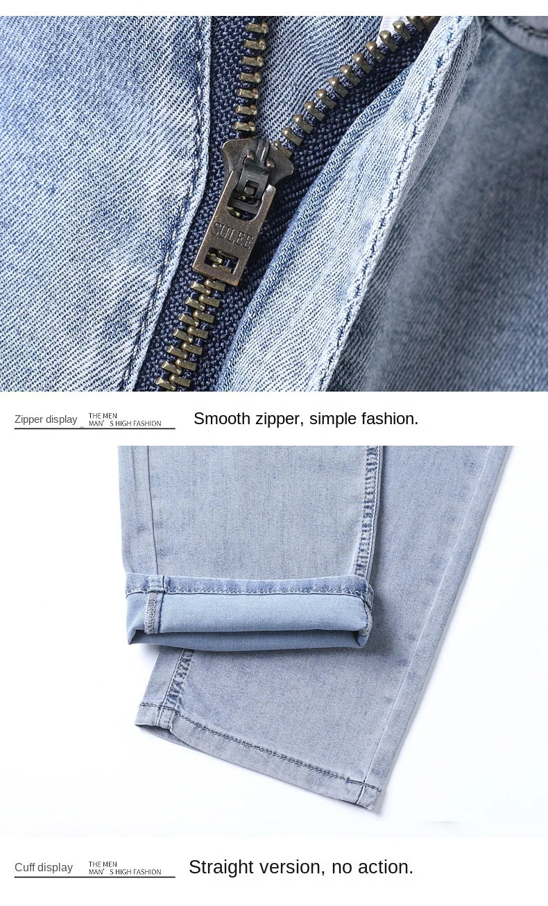 2026 Summer Ice Silk Thin Four Seasons Men's Jeans Loose Straight Wide Leg Pants