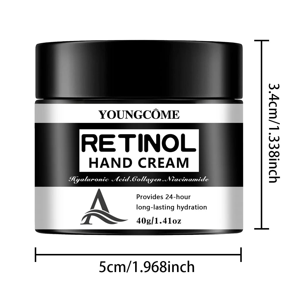 YOUNGCOME Retinol Hand Cream with Hyaluronic Acid & Collagen - 24-Hour Long-Lasting Hydrating Hand Moisturizer 40/70g