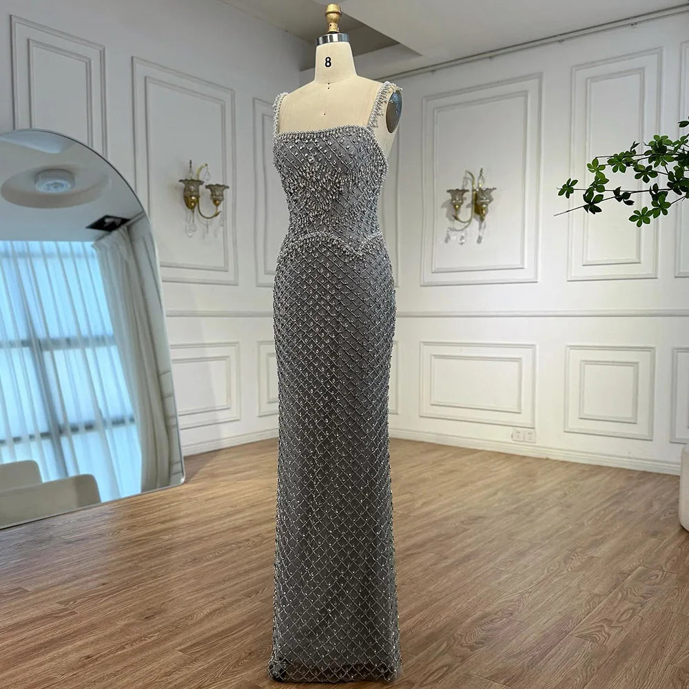 Luxury Sliver Designer Evening Dresses with Sparkling Crystal Gowns For Woman wedding party Serene Hill 2025 Customized LA72919
