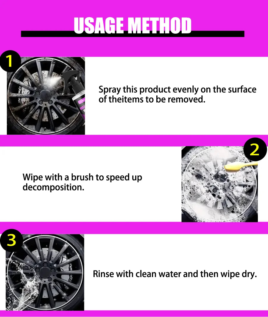 Car Wheels Rim Cleaner Multi Purpose Rust Remover Brake Paint Protect Metal Dust Iron Powder Remover Car Care Chrome Spray