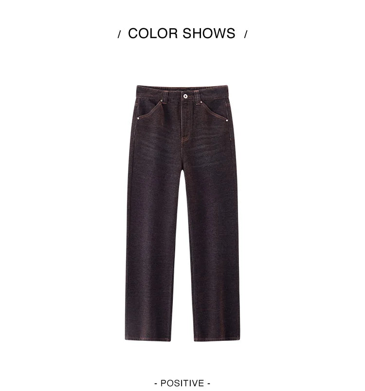 Semir Jeans Women Maillard Flocked Long Pants Cool Style 2025 New Winter Fleece Lined Loose Wide Leg Retro Women's Clothing