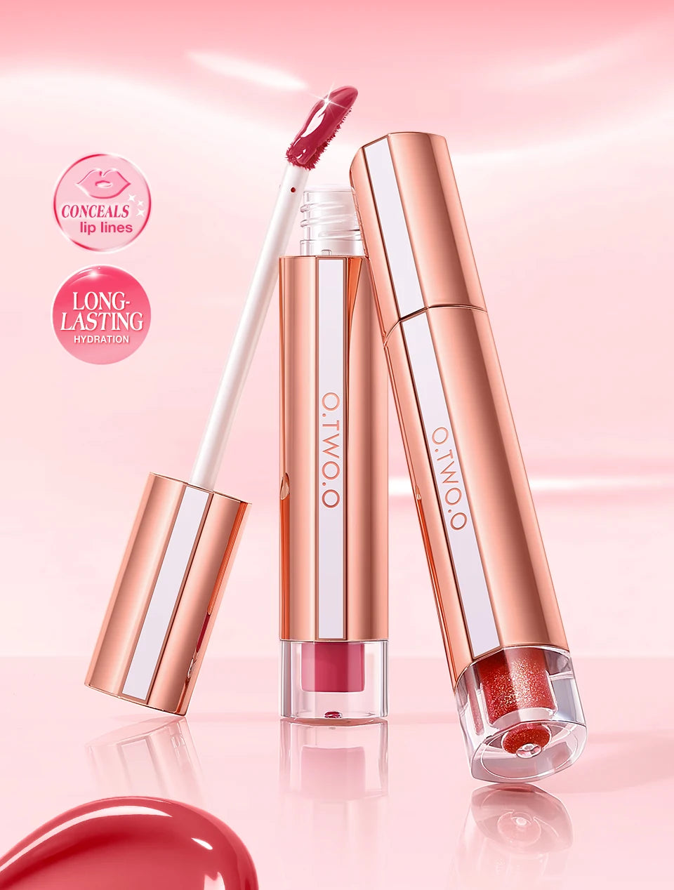 O.TWO.O Liquid Lip Gloss Lipstick Glossy Finish High-Shine Long Lasting Moisturize Non-Stick Glassy Lips Glossy Lip Stain Makeup