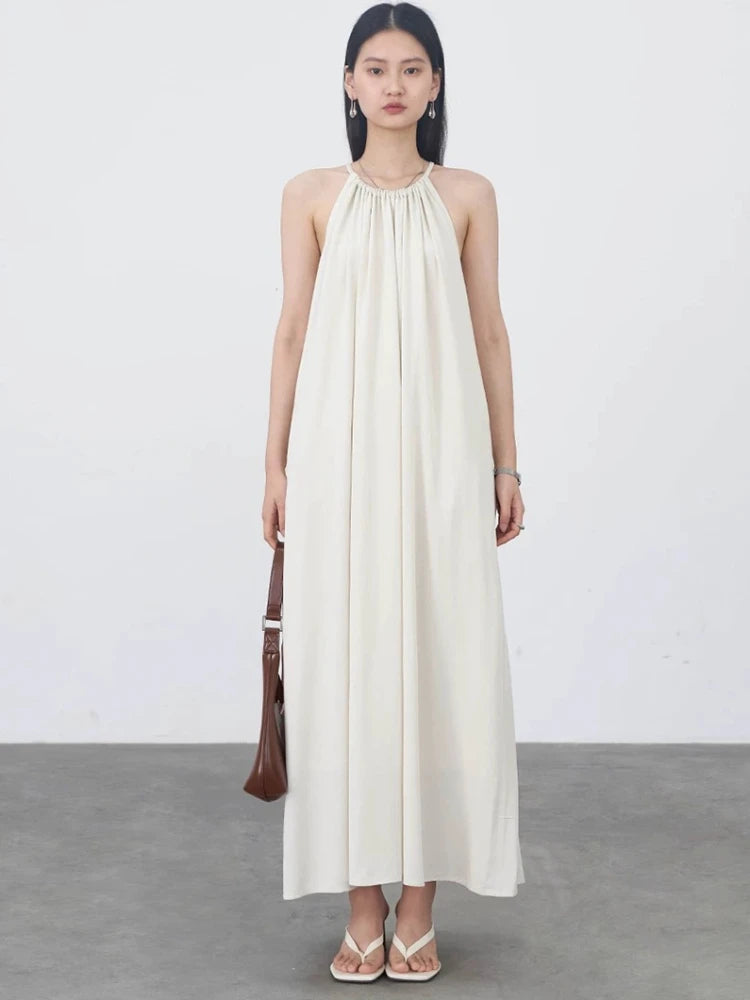 CHIC VEN Women Halter Dress A Line Solid Loose Casual Lace Up Black Sleeveless Holiday Female Long Dress Pullover Summer 2026