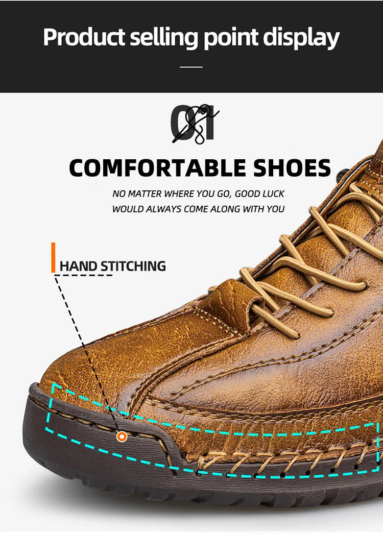 CLOHOO Handmade Men's High-Top Sport Casual Boots Breathable Outdoor Wear with Extended Size Options Classic Ankle Boots