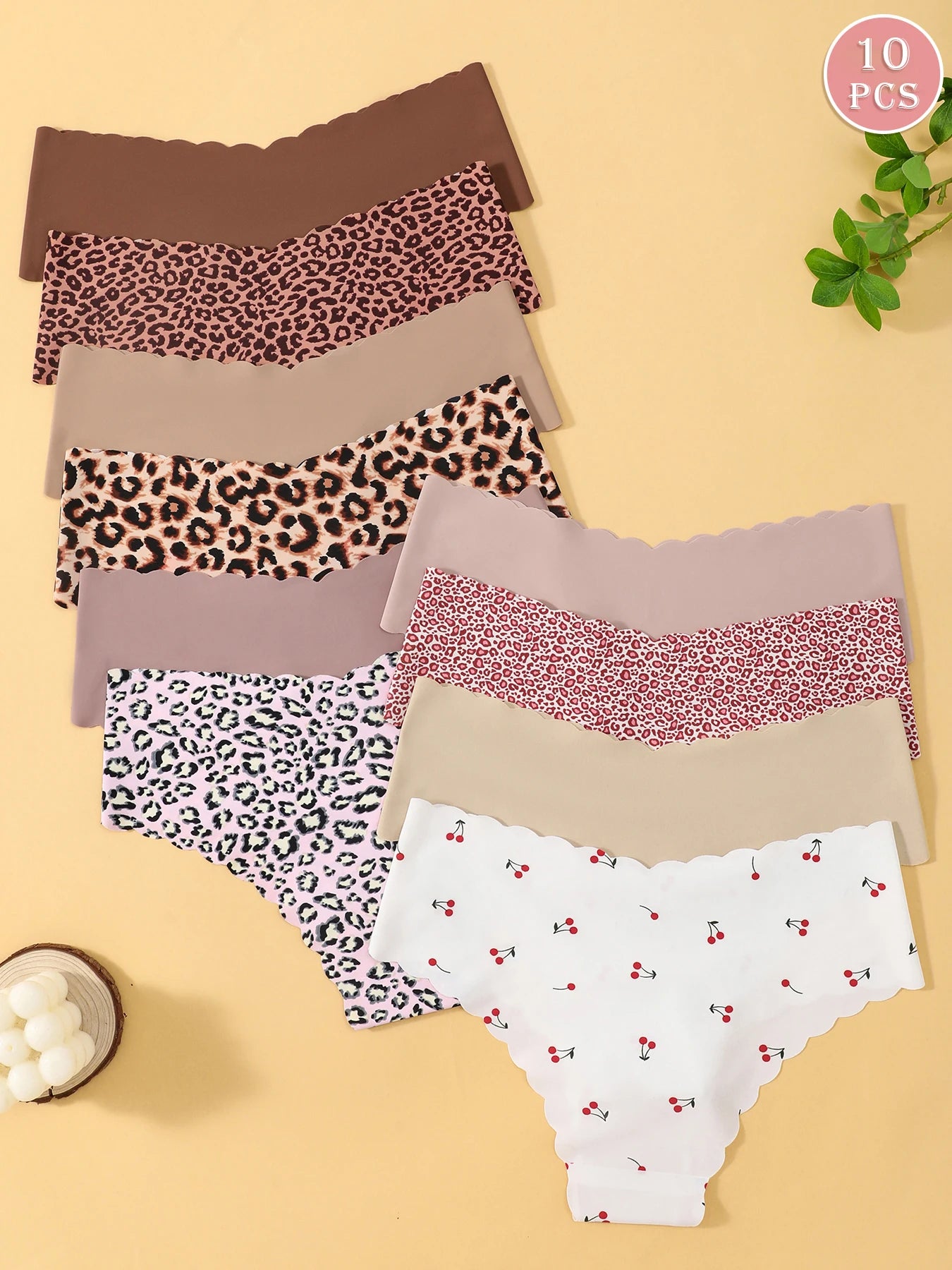 10pcs Women Seamless Wavy Edge Breathable Comfortable Soft Fabric Sexy Triangle Panties