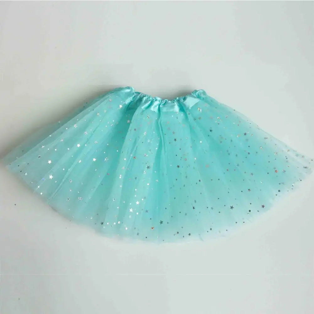Kids Baby Star Glitter Dance Tutu Skirt For Girl Sequin 3 Layers Tulle Toddler Pettiskirt Children Chiffon 2-8T