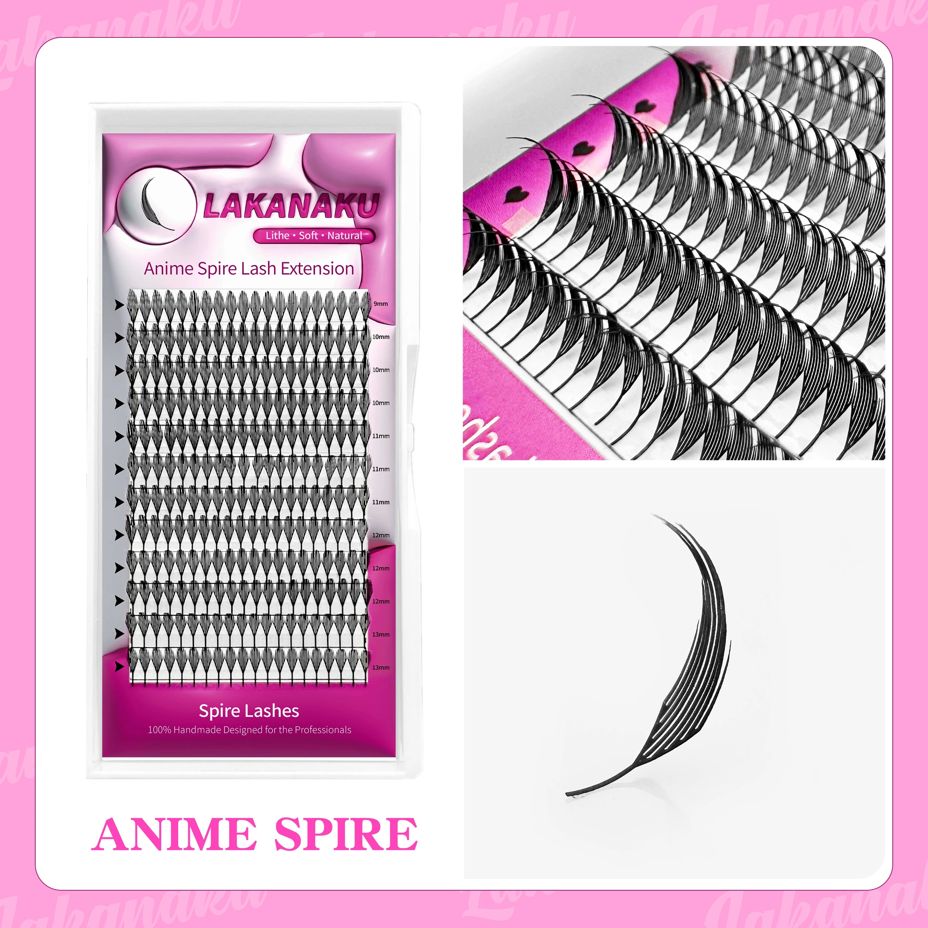 LAKANAKU Narrow Spire Eyelashes Extension Anime Lashes Spire Clusters Manga Style Feather Lightweight Premade Fans Extension