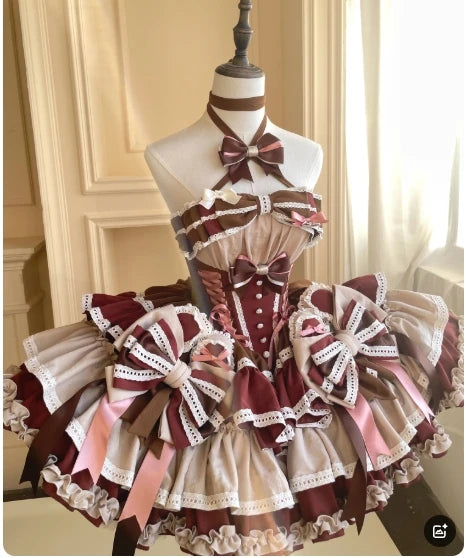 New Girls Birthday Lolita Dress 2026 Spring and Summer Women's Tube Top Satin Bowknot Slim Pettiskirt Short Mini Party Dress