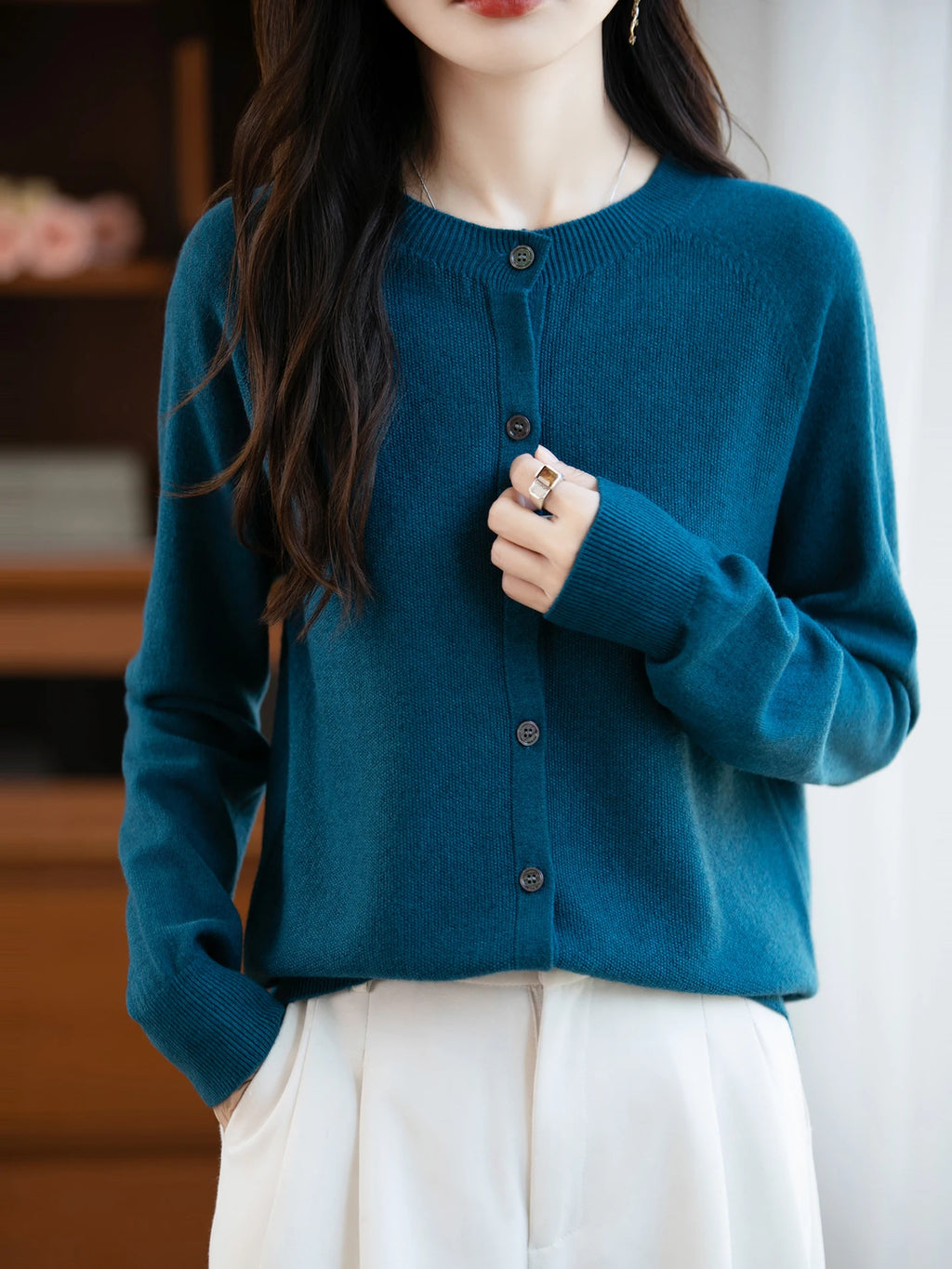 Classic Merino Wool Woman Sweater Basic Female Autumn Winter Knitted Cardigan Elegant Ladies Cashmere Long Sleeve Clothing Tops