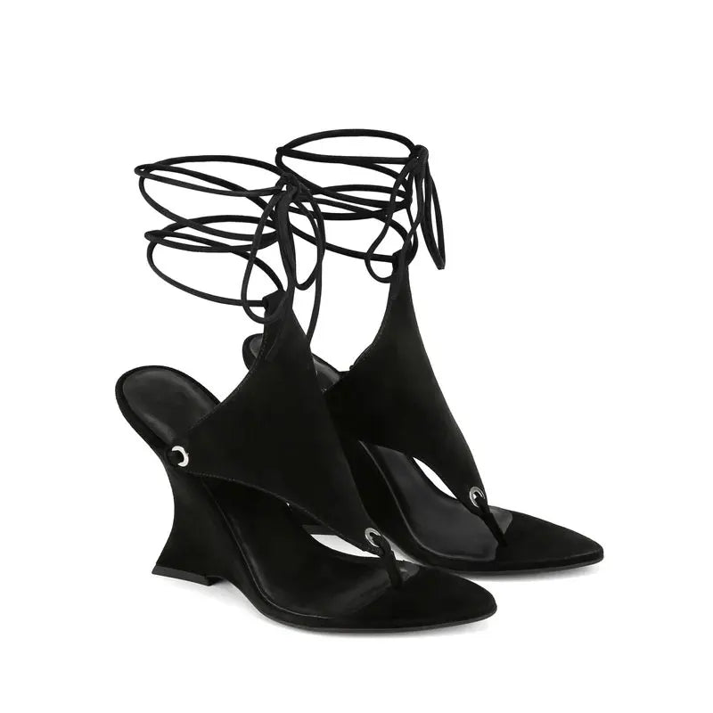 2026 European and American Women's Spring and Summer New Fashion Clip Toe Ankle Strap Irregular High Heels Walking Hollow Shoes