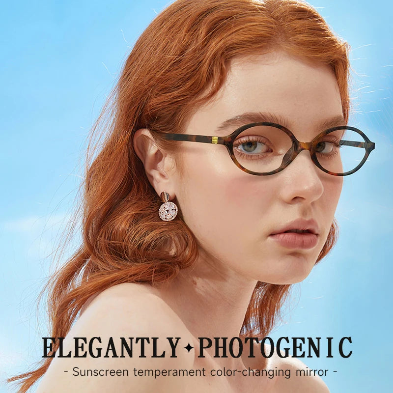 2025 BEAU FIVE New Women's Retro High-End Oval Frame Photochromic Glasses - Slimming and Suitable for Natural Looks F102