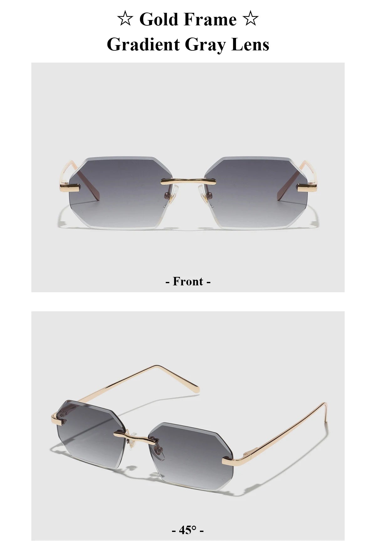 Ruiao Sunglasses Men Brand Designer Fashion Rimless Sun Glasses Shades Diamond Cut Lens Ladies Frameless Metal Eye glasses