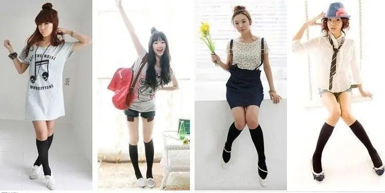 JK Women Black White Knee High Lolita Socks Lady Girls Over Knee Cute Long Sock Thin Breathable Solid Color Stockings For Women