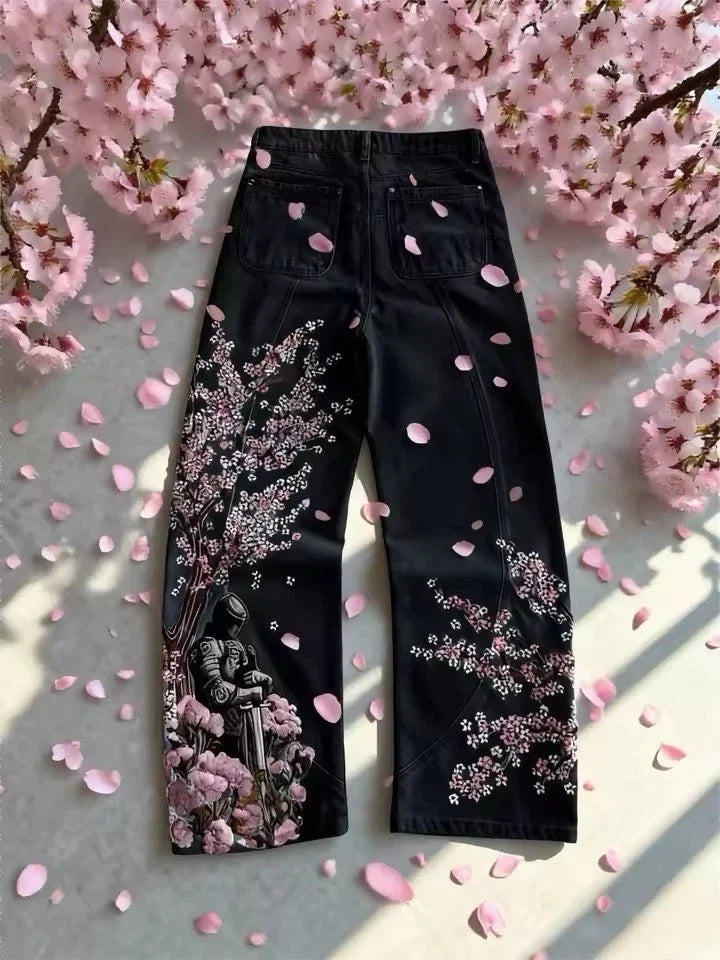 2024 New American Trend Retro Hip-hop Embroidery Pattern Baggy Jeans For Men And Women Y2K Harajuku Gothic Wide Pants Streetwear