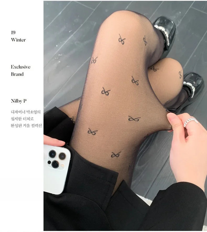 Warm Tights For Women Winter Fleece Leggings Thermal Stockings Woman Insulated Printed Pantyhose Skin Effect Sock Pants