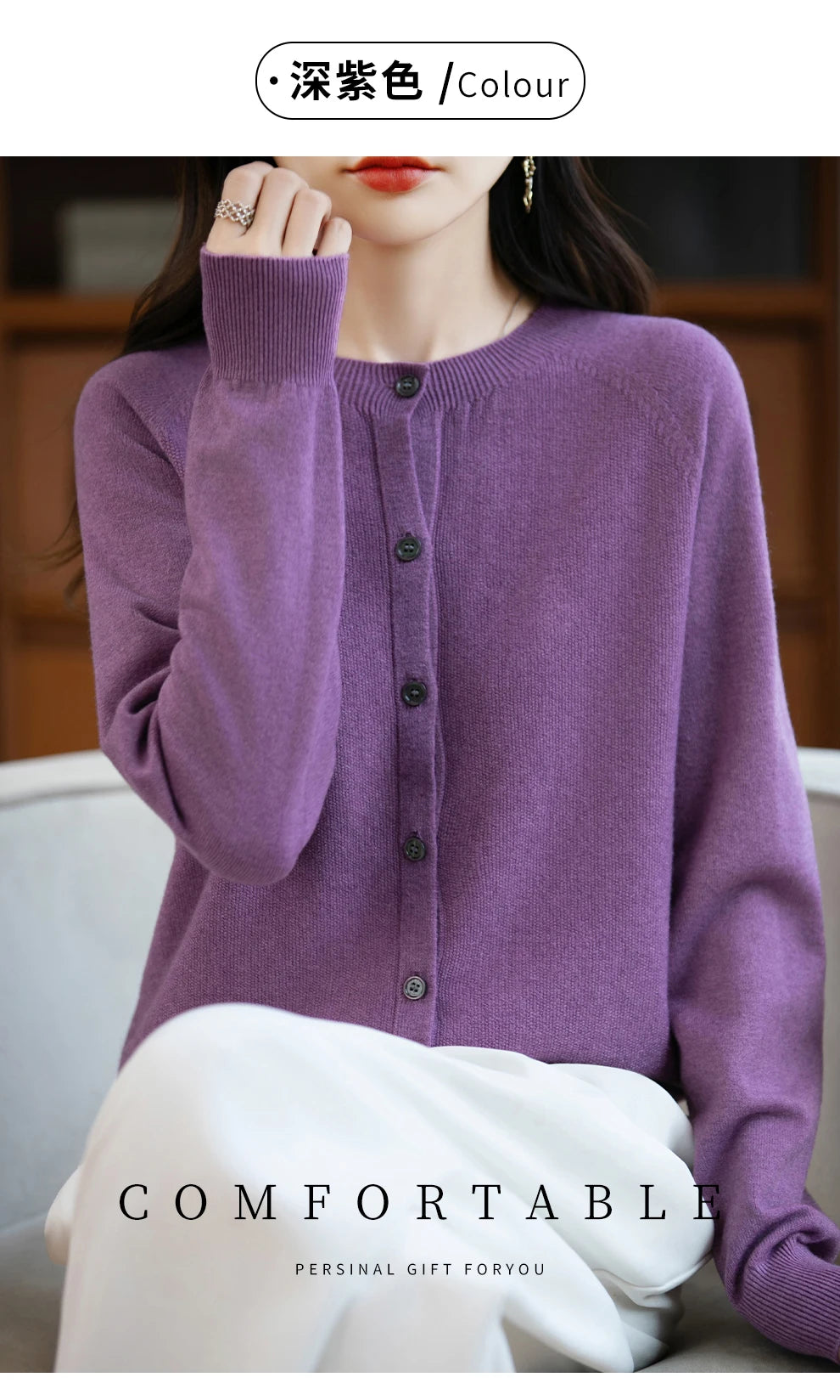Classic Merino Wool Woman Sweater Basic Female Autumn Winter Knitted Cardigan Elegant Ladies Cashmere Long Sleeve Clothing Tops