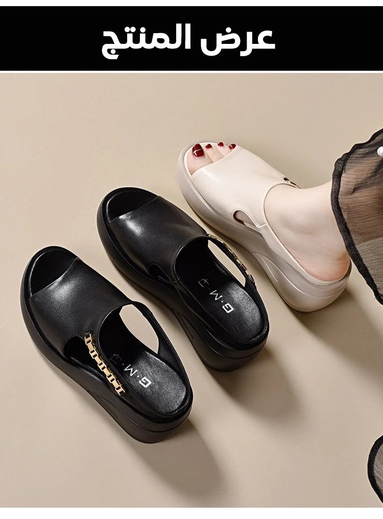 Women's Waterproof Platform Summer Platform Slippers Non-Slip Soft-Soled Wedge Sandals Women's Metal Chain Heightening