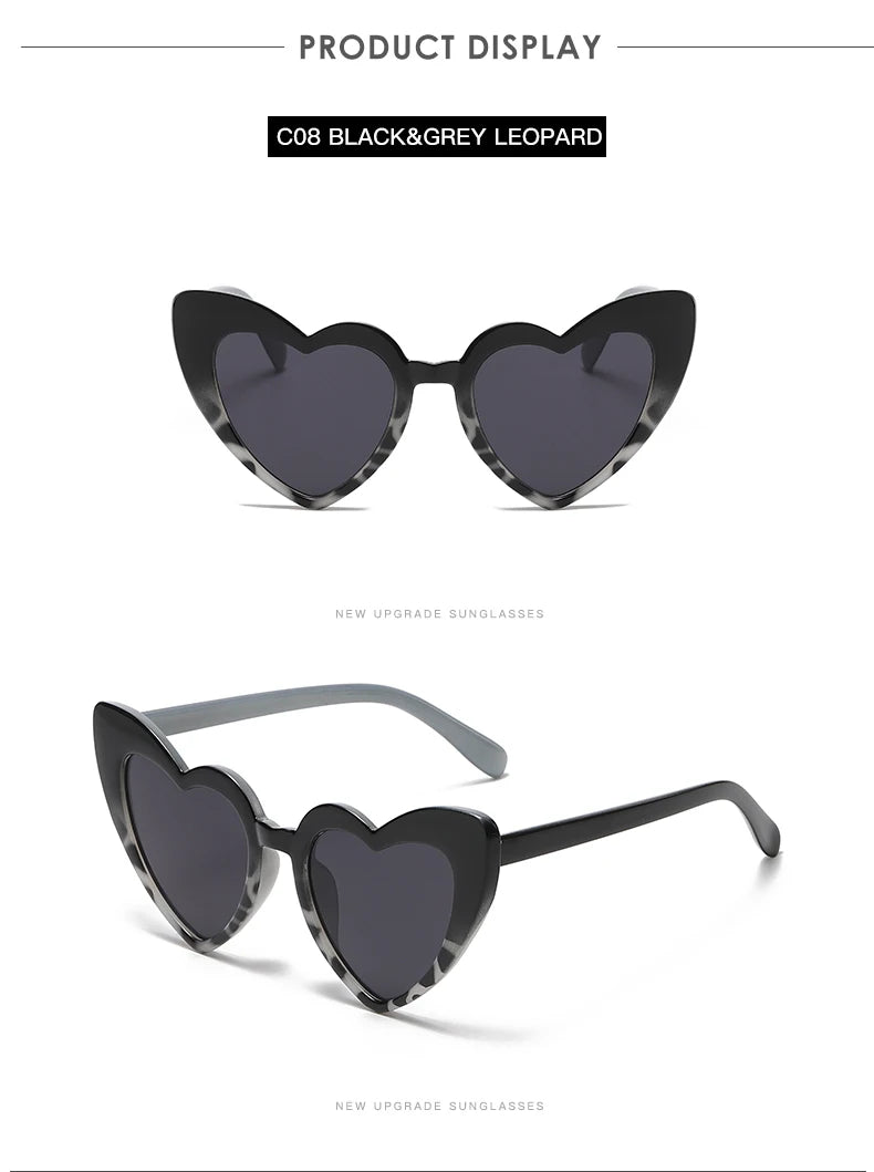 Heart Shaped Sunglasses Women Cat Eye Female Sun Glasses Luxury Brand Retro Love Black Red Eyewear Men Oversize Shade