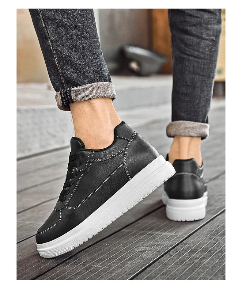 New Invisible Height-increasing Shoes for Men, 6CM-8CM-10CM Sports Shoes,White Leather Sports Shoes for Men,Enlarged Sizes 36-46