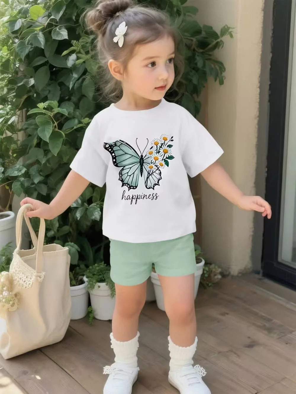 2-Piece Summer Children's Comfortable Cute Butterfly 3D Print Short Sleeve Shorts Set for Boys and Girls Casual Home Outdoor Set