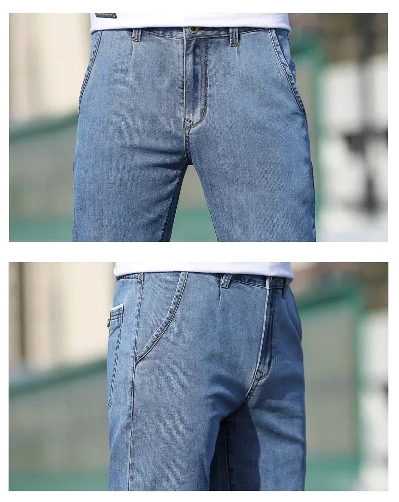 2025 Summer New Men's Loose Gray Jeans Fashion Casual Stretch Straight-leg Denim Pants Male Light Blue Men's Trousers