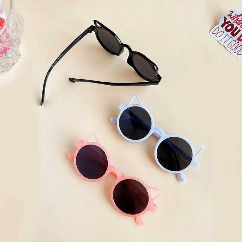 New Children Girls Cute Cat  Ears Sunglasses Outdoor Sun Protection Children Fashion Vintage Classic Sunglasses Protection Kids