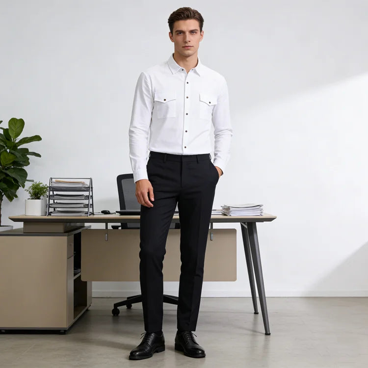 2026 New Men's Long Sleeve Casual Shirt Double Chest Pocket Button Up Shirt Soft Cotton Linen Men's Daily Work Tops