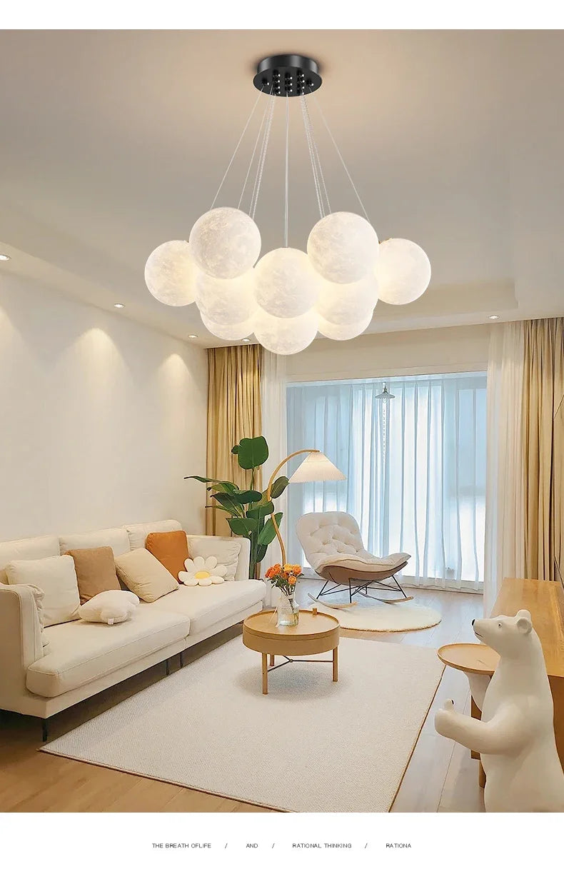Modern Minimalist LED Ceiling Pendant Lamps Design Cream Ball Chandelier Light Home Decor for Living Dinning Room Bedroom Indoor