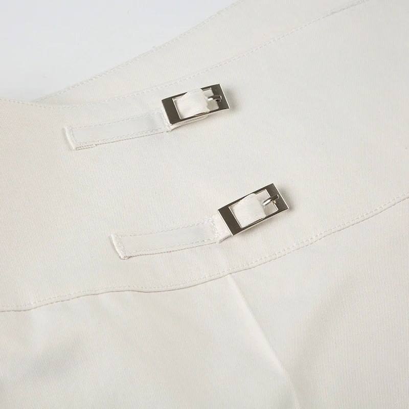 Vintage Y2K Korean Streetwear Pants Woman Low Rise Straight Loose Beige Trousers Button Up Basic 2000S Women Casual Pants